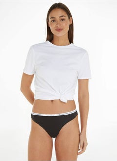 TOMMY HILFIGER Women's 3-Pack Logo Waistband Thongs Underwear Bottoms, Black  - Image 1