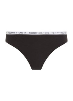 TOMMY HILFIGER Women's 3-Pack Logo Waistband Thongs Underwear Bottoms, Black  - Image 2
