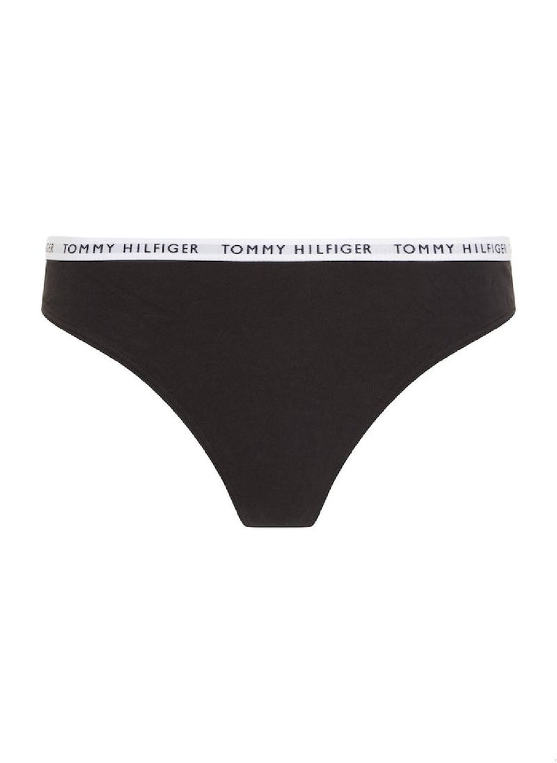 TOMMY HILFIGER Women's 3-Pack Logo Waistband Thongs Underwear Bottoms, Black  - Image 2