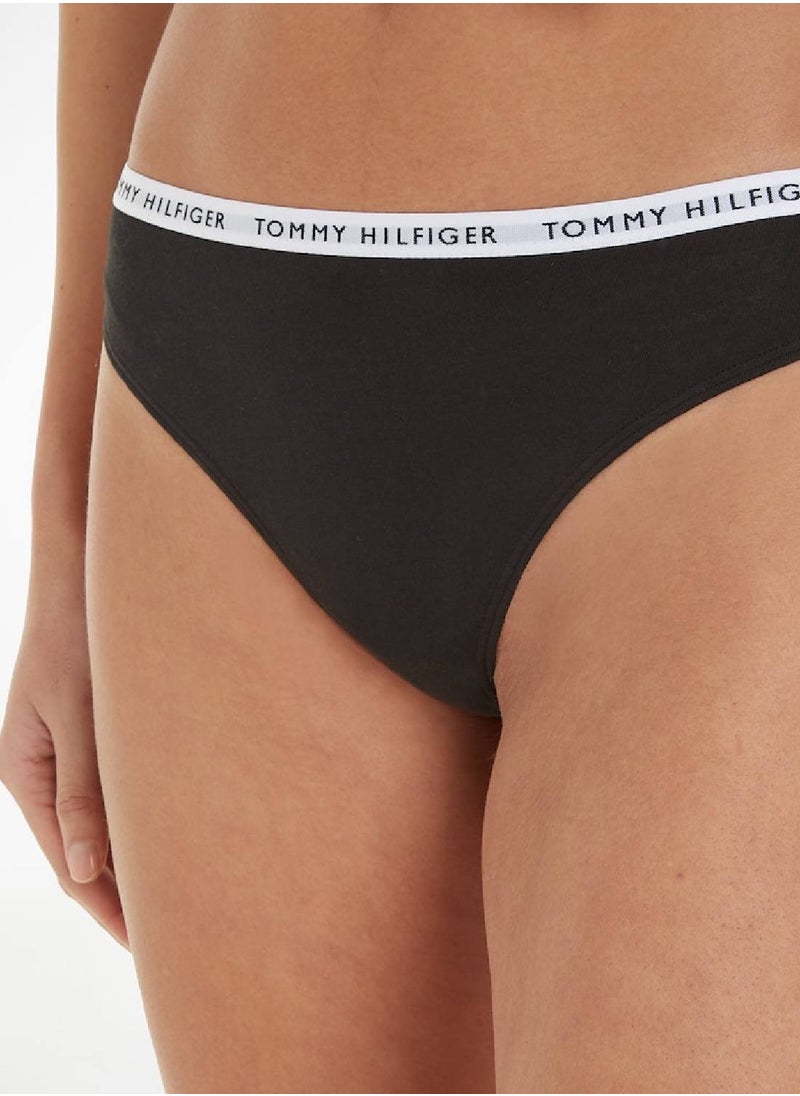 TOMMY HILFIGER Women's 3-Pack Logo Waistband Thongs Underwear Bottoms, Black  - Image 3