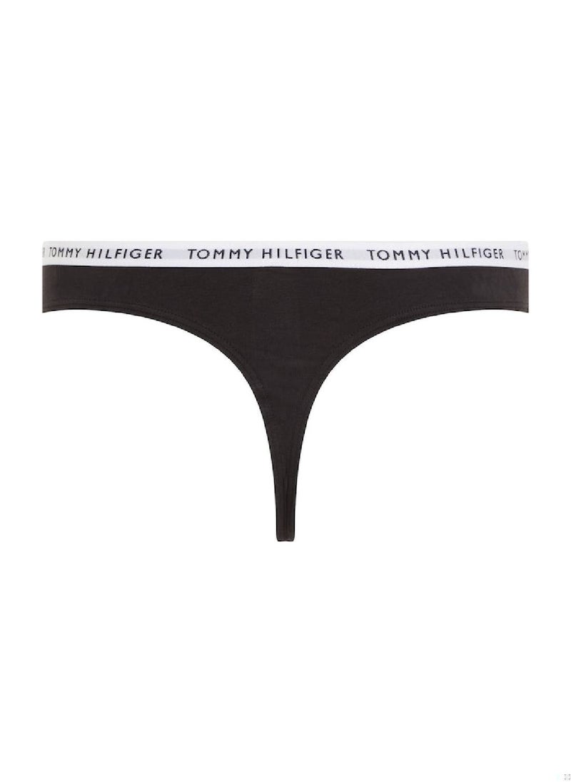 TOMMY HILFIGER Women's 3-Pack Logo Waistband Thongs Underwear Bottoms, Black  - Image 4