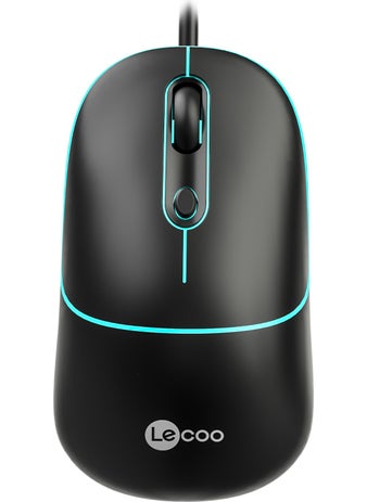 lecoo Lenovo MS110 USB Wired RGB 2400DPI 4-Button Silent Click Optical Mouse Black  - Image 1