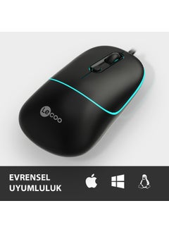 lecoo Lenovo MS110 USB Wired RGB 2400DPI 4-Button Silent Click Optical Mouse Black  - Image 2