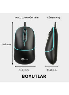 lecoo Lenovo MS110 USB Wired RGB 2400DPI 4-Button Silent Click Optical Mouse Black  - Image 5