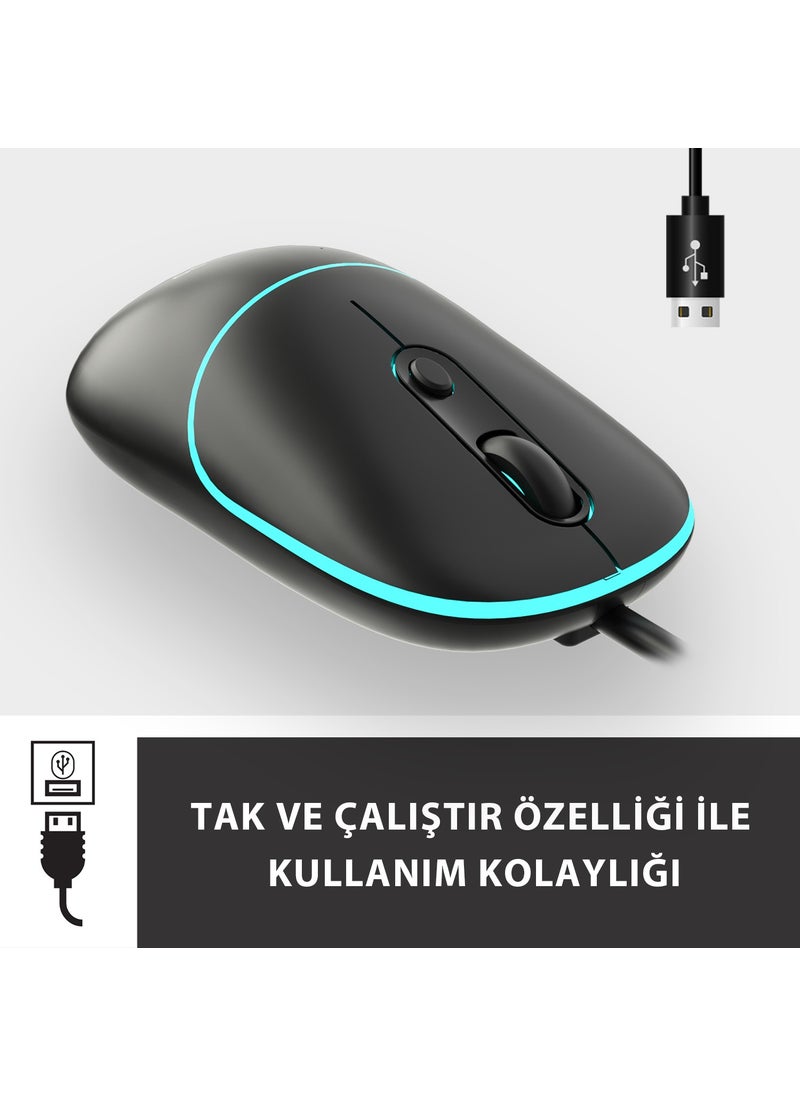 lecoo - Lenovo MS110 USB Wired RGB 2400DPI 4-Button Silent Click Optical Mouse Black - Image 1