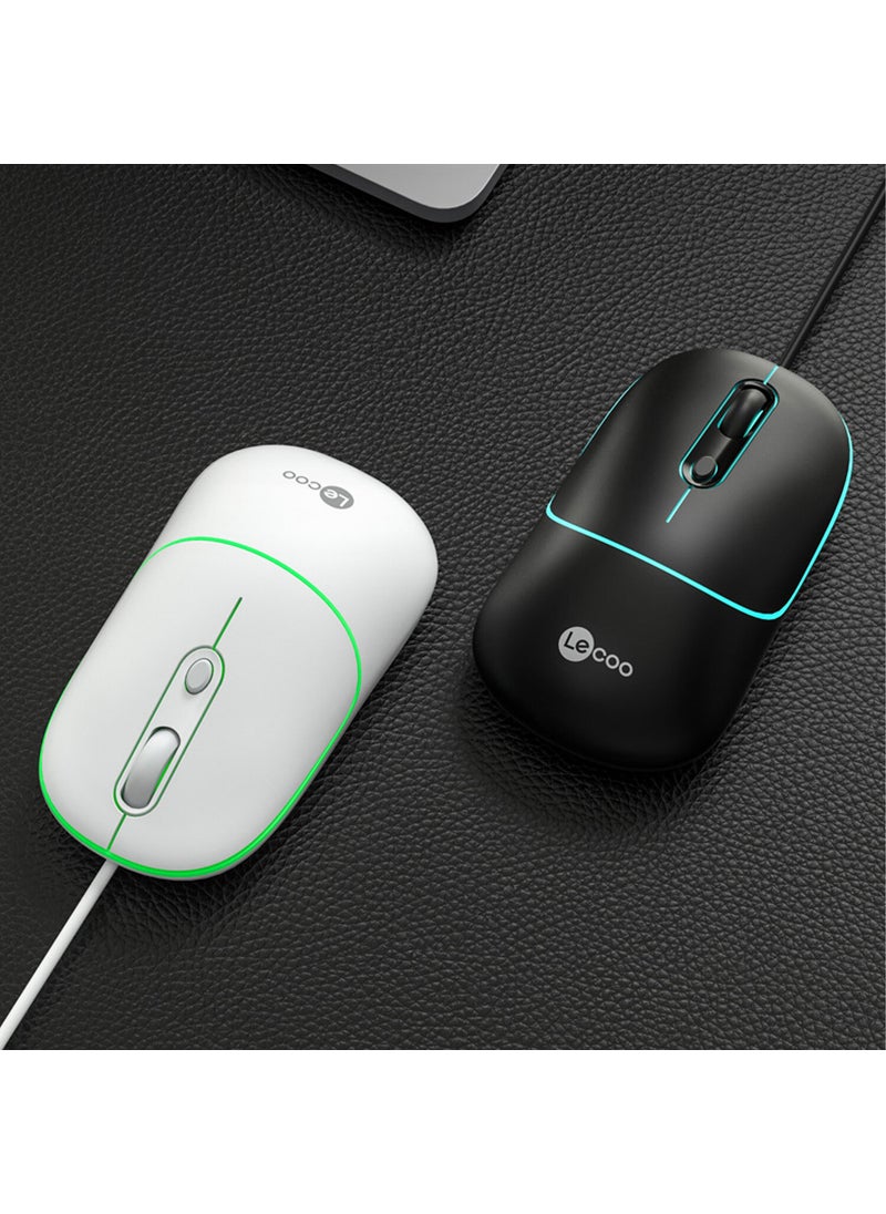 lecoo - Lenovo MS110 USB Wired RGB 2400DPI 4-Button Silent Click Optical Mouse Black - Image 1