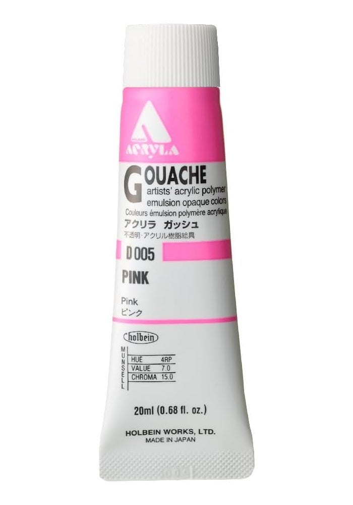Holbein Acryla Gouache Artists Acrylic Polymer Emulsion Paint, 20ml Tube in Pink (D005) - Image 1