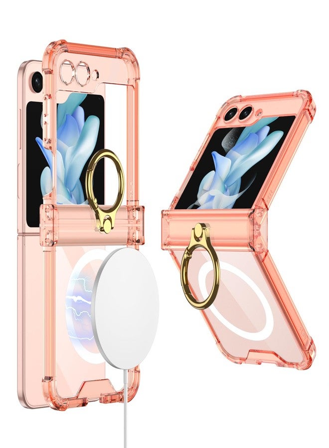أوميو جراب Omio شفاف لهاتف Galaxy Z Flip 6 مع حماية للمفصل وحلقة تثبيت، متوافق مع MagSafe، جراب حماية مغناطيسي رفيع، غطاء TPU ناعم مقاوم للصدمات مع مسند للنساء والفتيات، لون وردي - Image 1