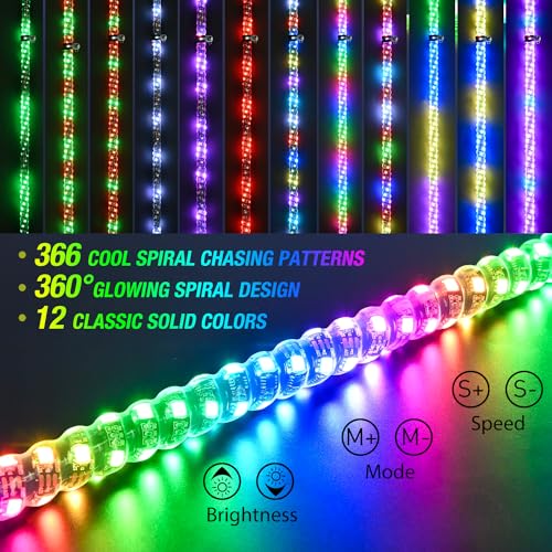 GOOACC 1PC 3FT LED Whip Light with Spring Base Spiral RGB Chasing RF Remote Lighted Antenna Whips wRocker Switch for UTV ATV Truck Sand Rail Buggy Dune RZR Canam - Image 3