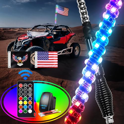 GOOACC 1PC 3FT LED Whip Light with Spring Base Spiral RGB Chasing RF Remote Lighted Antenna Whips wRocker Switch for UTV ATV Truck Sand Rail Buggy Dune RZR Canam - Image 1