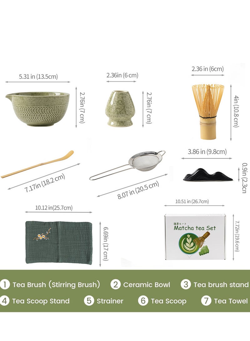 KINGMAZI Matcha Set -Matcha Whisk and Bowl Set, 7pcs Matcha Kit Tea Set include Bamboo Whisk, Matcha Bowl, Scoop & Whisk with Holder, Sifter, Towel for Matcha Making Starter Kit Gift (Green) - Image 3