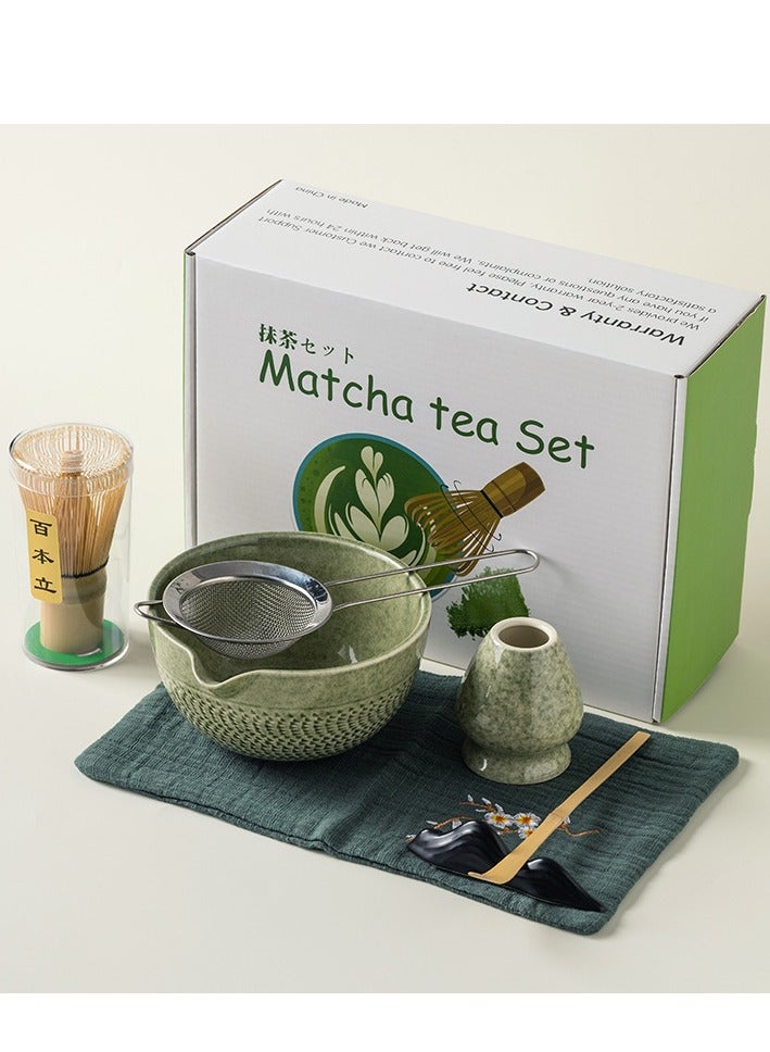 KINGMAZI Matcha Set -Matcha Whisk and Bowl Set, 7pcs Matcha Kit Tea Set include Bamboo Whisk, Matcha Bowl, Scoop & Whisk with Holder, Sifter, Towel for Matcha Making Starter Kit Gift (Green) - Image 2