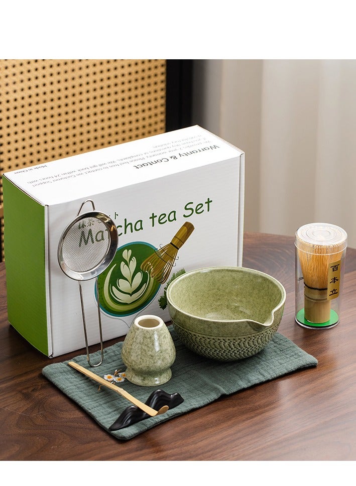 KINGMAZI Matcha Set -Matcha Whisk and Bowl Set, 7pcs Matcha Kit Tea Set include Bamboo Whisk, Matcha Bowl, Scoop & Whisk with Holder, Sifter, Towel for Matcha Making Starter Kit Gift (Green) - Image 1