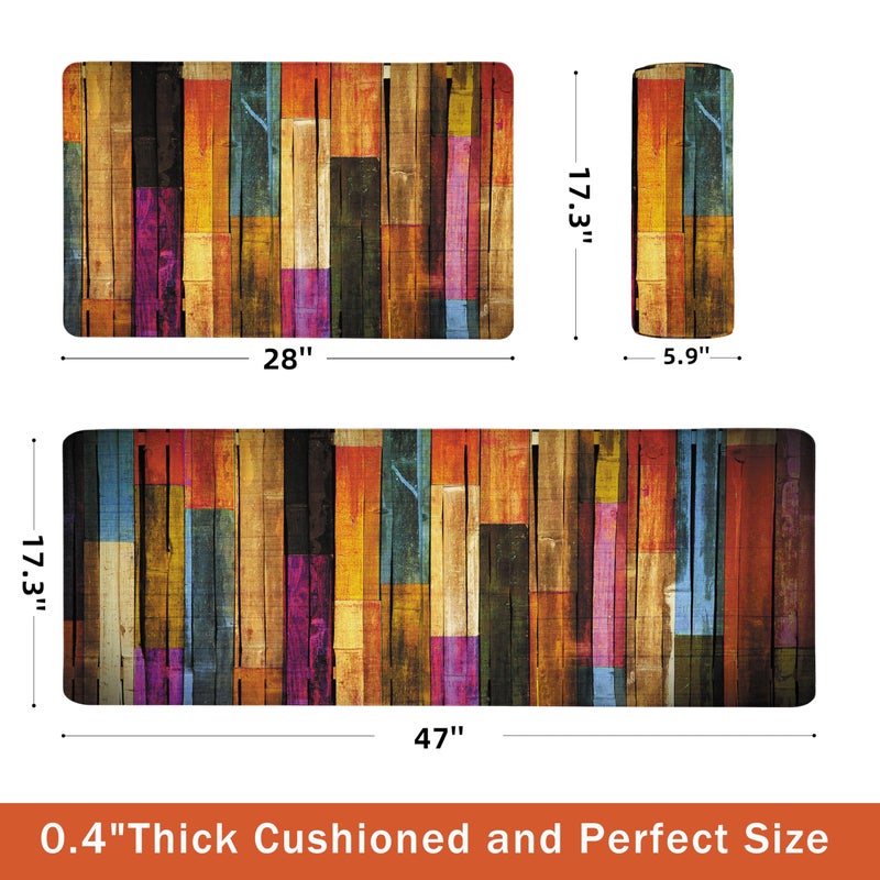 weesire Kitchen Mats for Floor Colorful kitchen rugs Cool Wooden Abstract Anti Fatigue Kitchen Mats Waterproof Floor Mats Cushioned Non-Skid Standing Mats for Laundry, Sink, Set of 2,17.3 x 28+17.3 x 47 Inch - Image 2