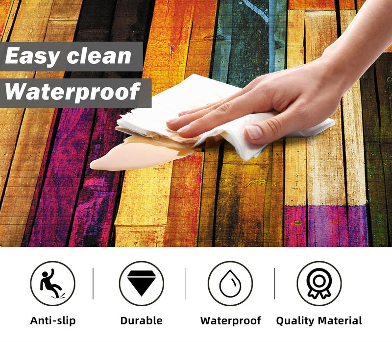 weesire Kitchen Mats for Floor Colorful kitchen rugs Cool Wooden Abstract Anti Fatigue Kitchen Mats Waterproof Floor Mats Cushioned Non-Skid Standing Mats for Laundry, Sink, Set of 2,17.3 x 28+17.3 x 47 Inch - Image 4
