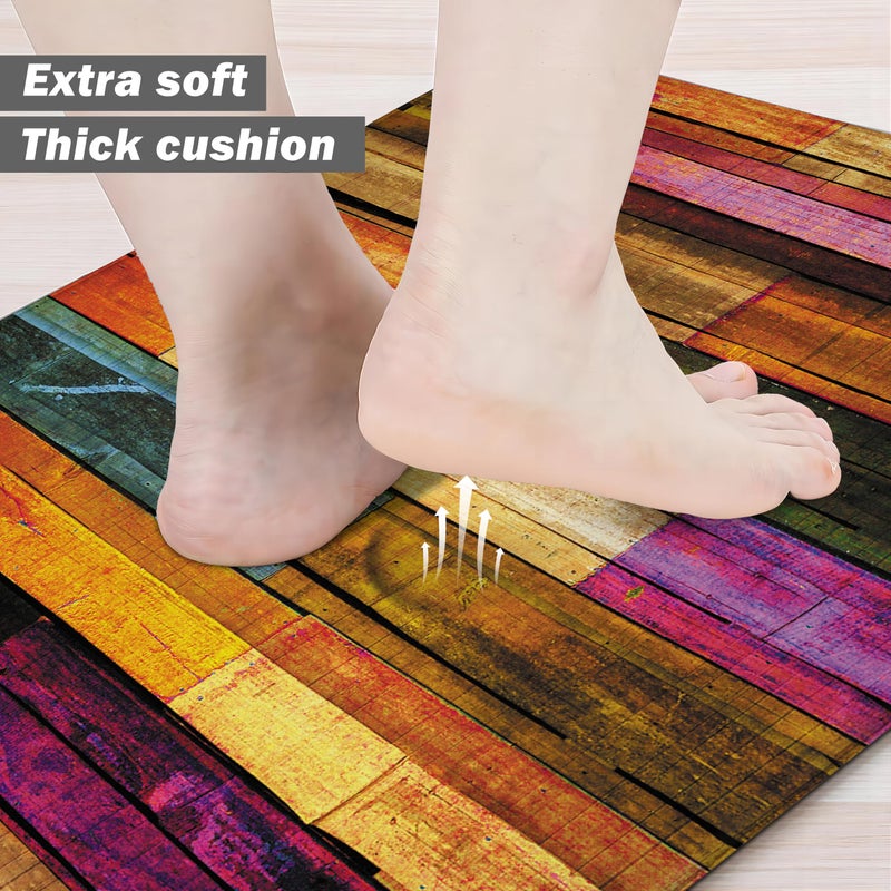 weesire Kitchen Mats for Floor Colorful kitchen rugs Cool Wooden Abstract Anti Fatigue Kitchen Mats Waterproof Floor Mats Cushioned Non-Skid Standing Mats for Laundry, Sink, Set of 2,17.3 x 28+17.3 x 47 Inch - Image 3