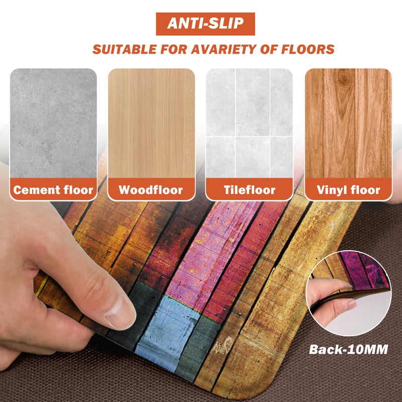 weesire Kitchen Mats for Floor Colorful kitchen rugs Cool Wooden Abstract Anti Fatigue Kitchen Mats Waterproof Floor Mats Cushioned Non-Skid Standing Mats for Laundry, Sink, Set of 2,17.3 x 28+17.3 x 47 Inch - Image 5