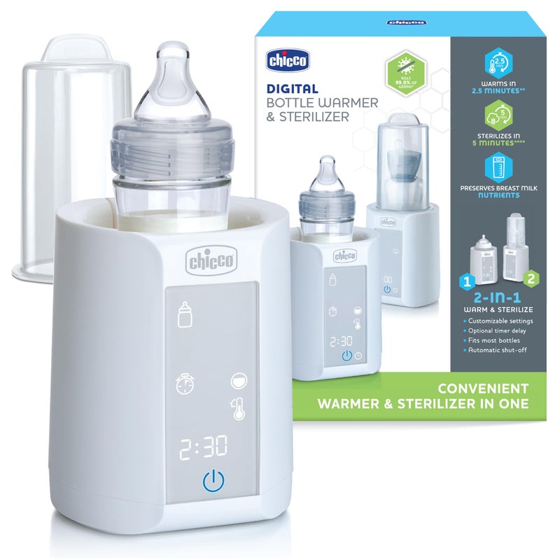 Chicco Digital Bottle Warmer & Sterilizer for Baby Bottles, Baby Food Jars, and Milk Bags | Eliminates 99.9% of Germs | 4 Heating Options | Digital Touchscreen| Automatic Shut-Off & Sound Alert - Image 1