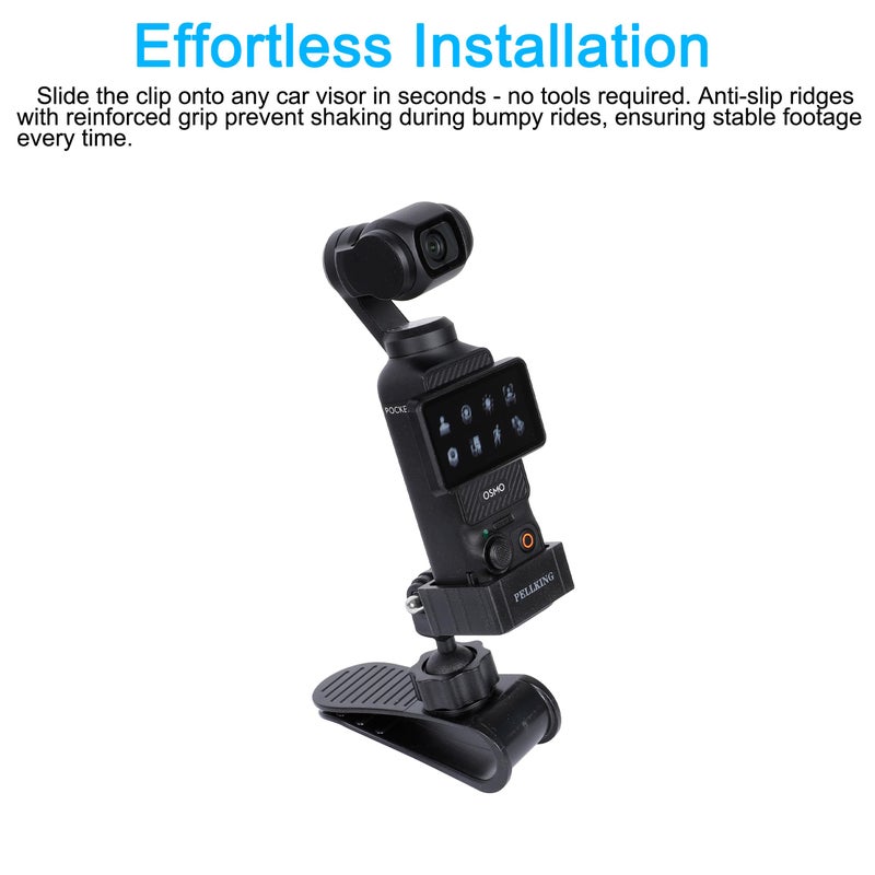 PellKing Car Visor Camera Mount for DJI Osmo Pocket 3-360Â° Adjustable Dashboard Vlog Kit, Perfect for Driving POV Videos, Travel Vlogging & Road Recording - Image 2