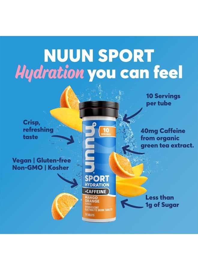Sport + Caffeine Electrolyte Tablets for Proactive Hydration, Mango Orange, 8 Pack (80 Servings)
