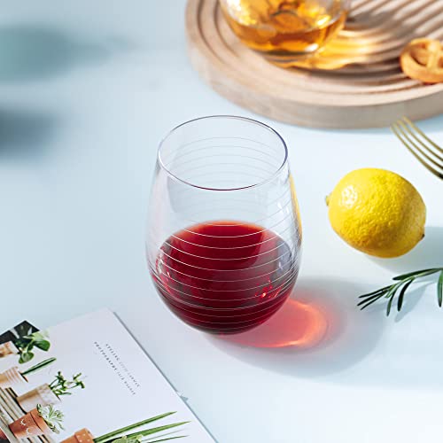 Joeyan Hand Blown Etched Stemless Wine Glasses with Dots Strips Pattern for Red Wine,Large Carved Drinking Glass Cups Tumblers for Wedding Anniversary Party Home,Set of 4,17.5 oz - Image 5