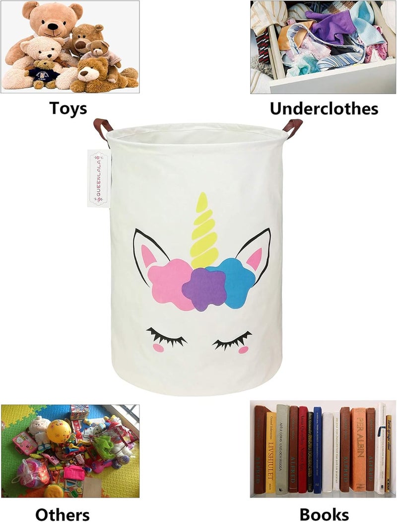 QUEENLALA Large Storage Basket,Laundry Hamper/Bathroom/Home Decor/Collapsible Round Storage Bin,Boys and Girls Hamper/Boxes/Clothing(Golden Unicorn) - Image 2