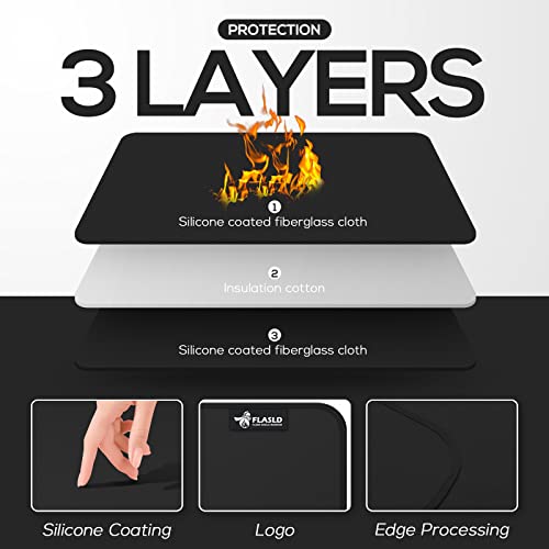 FLASLD Heat Resistant Mat for Air Fryer Site on, Fireproof Silicone Mats for Kitchen Counter, Countertop Protector, No-slip and Waterproof (12"X18", Black) - Image 4