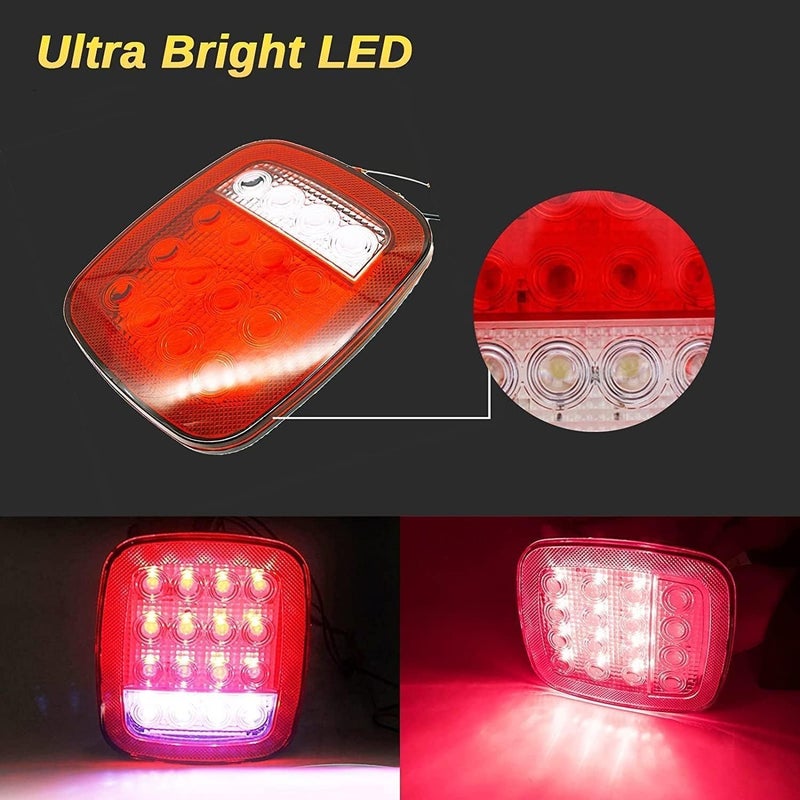 Yitoking 16 LED Universal Tail Lights, 12V Stop Tail Turn Signal Backup Reverse Brake Clearance Marker Lights for Trailer Truck RV Caravan Jeep Wrangler YJ TJ CJ, Red/White Trailer Light LED Kit(Pack of 4) - Image 2