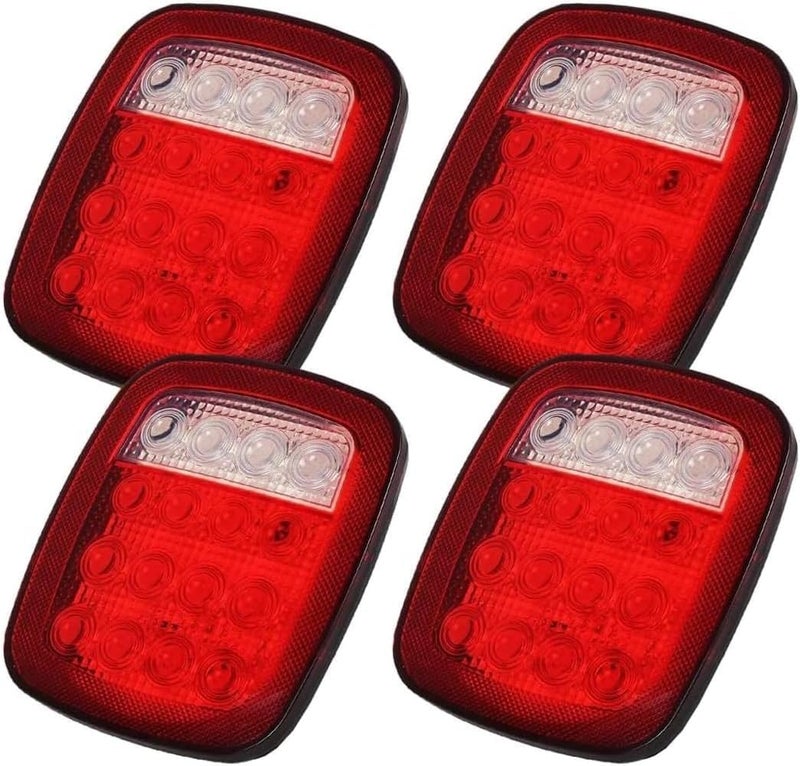 Yitoking 16 LED Universal Tail Lights, 12V Stop Tail Turn Signal Backup Reverse Brake Clearance Marker Lights for Trailer Truck RV Caravan Jeep Wrangler YJ TJ CJ, Red/White Trailer Light LED Kit(Pack of 4) - Image 1