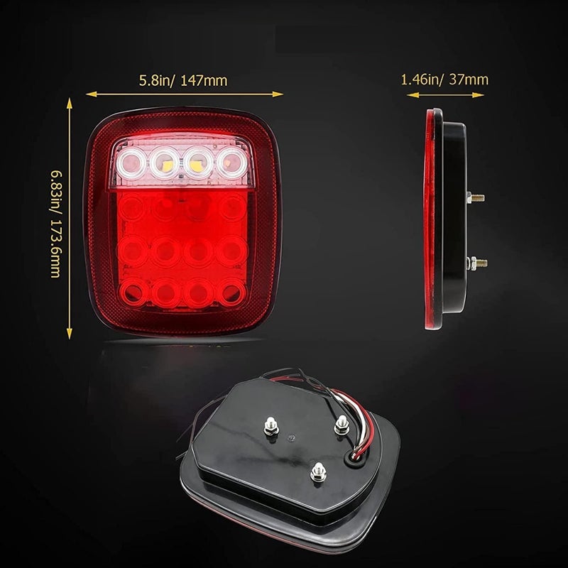 Yitoking 16 LED Universal Tail Lights, 12V Stop Tail Turn Signal Backup Reverse Brake Clearance Marker Lights for Trailer Truck RV Caravan Jeep Wrangler YJ TJ CJ, Red/White Trailer Light LED Kit(Pack of 4) - Image 4