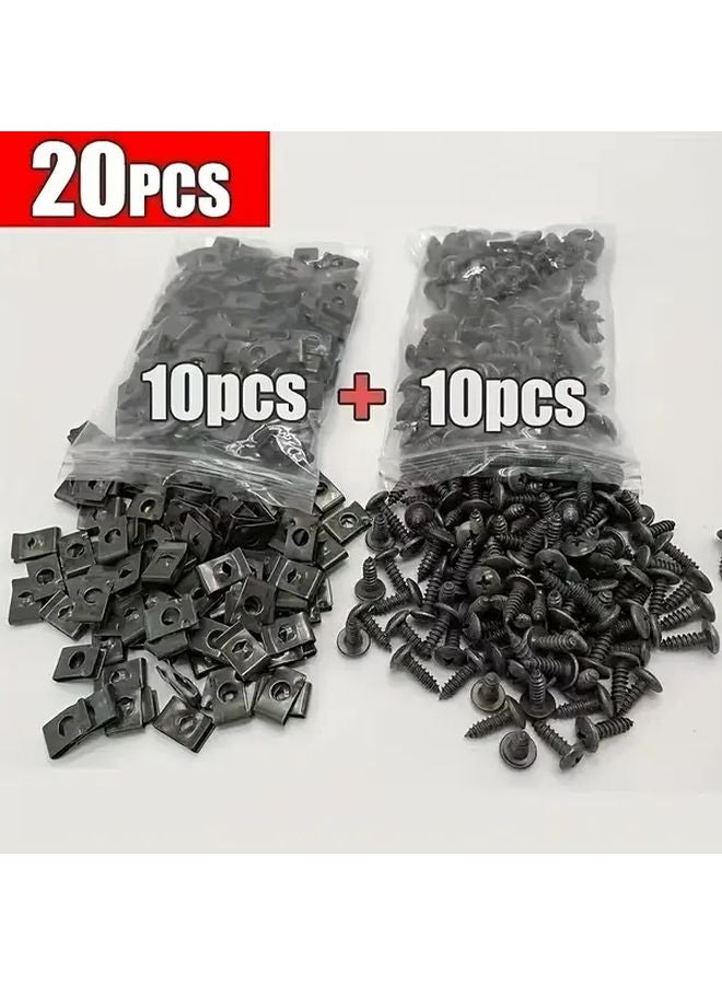 20pcs Metal Screws With U Clips Adjustable Buckle And Bumper Fixer For Cars Motorcycles - Image 1
