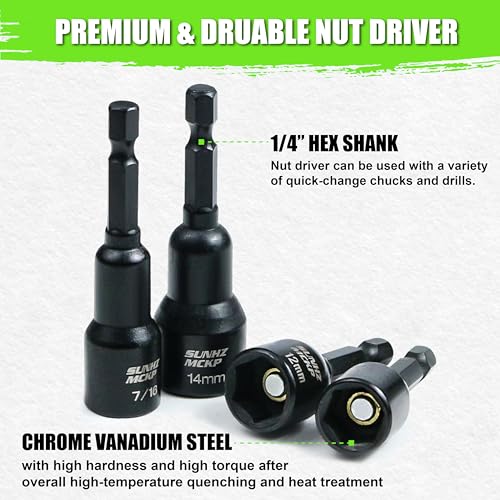 SUNHZ MCKP SUNHZMCKP 39Pcs Magnetic Nut Driver Set for Impact Drill, Metric & SAE Impact Hex Nut Driver Drill Bit Master Kit, Impact Driver Bit Set with 1/4" Hex Shank, Quick-release Bit Holder, with Toolbox - Image 4