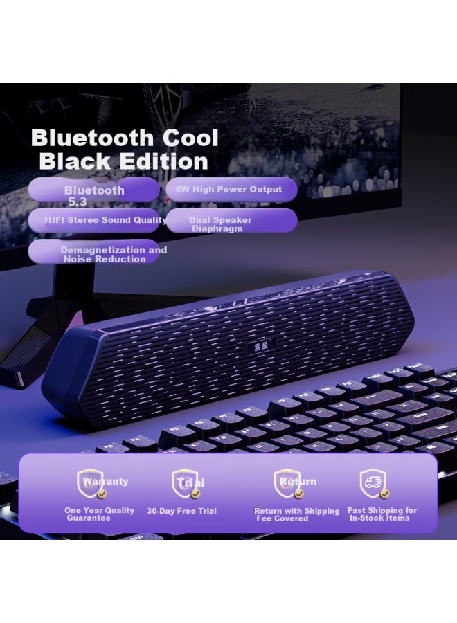 SOAIY A15 Long Strip Computer Speaker Home Multimedia Desktop Gaming Wired Small Speaker Subwoofer Cool Black Bluetooth Version - Image 4
