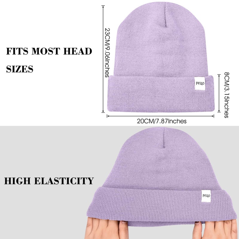FEQO 4 Pack Satin Lined Winter Beanie Hats Soft Silk Lined Beanies Knit Warm Cuffed Hats for Women Men(Black, White, Light Gray, Lavender Purple) - Image 3