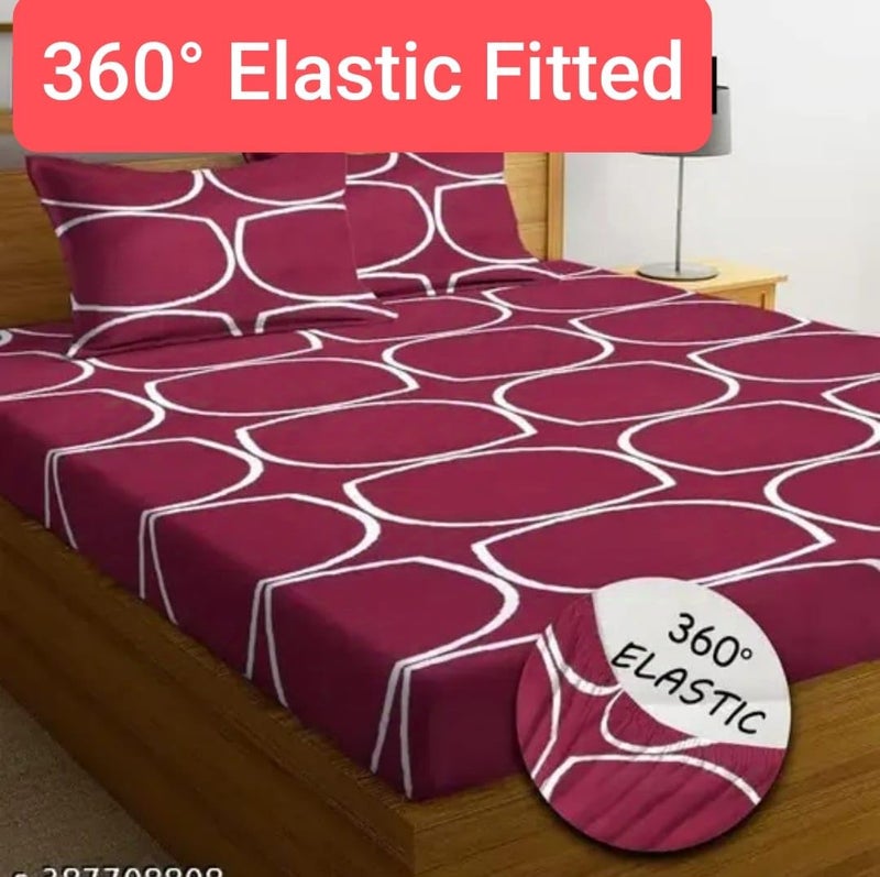 Syriddyaas Premium CottonMix Elastic Fitted Bedsheet with 2 Pillow Covers for Double Bed with All Around Elastic 145 TC Supersoft Size 72x78 Fit Upto 6 Inches Mattress Color Maroon  - Image 1
