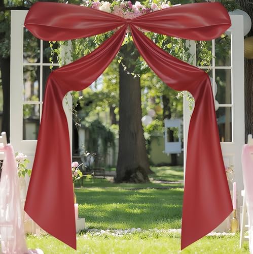 Froova Big Red Bow Decor 122 x 70 Inch Oversize Ruby Red Bow as Christmas Backdrop Wedding Birthday Party Room Wall Decor Large Giant Satin Tie Shape Hanging Decorations Tie Shape Iron Before Use - Image 1
