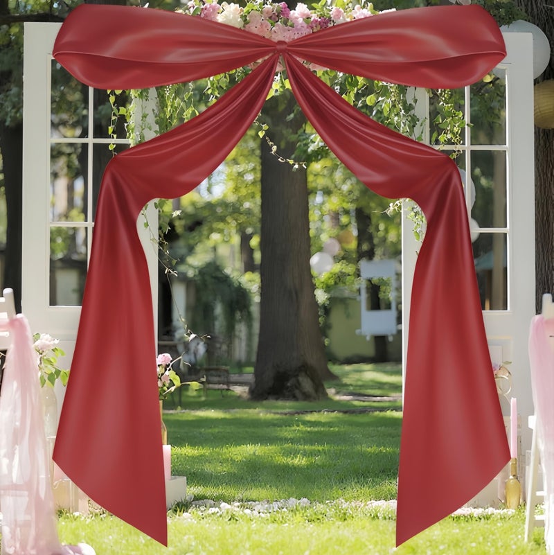 Froova Big Red Bow Decor 122 x 70 Inch Oversize Ruby Red Bow as Christmas Backdrop Wedding Birthday Party Room Wall Decor Large Giant Satin Tie Shape Hanging Decorations Tie Shape Iron Before Use - Image 2