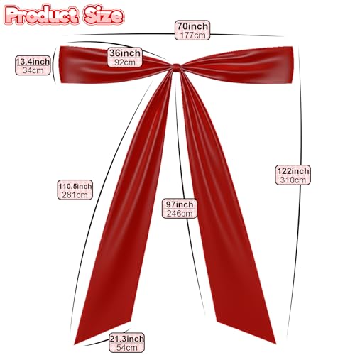 Froova Big Red Bow Decor 122 x 70 Inch Oversize Ruby Red Bow as Christmas Backdrop Wedding Birthday Party Room Wall Decor Large Giant Satin Tie Shape Hanging Decorations Tie Shape Iron Before Use - Image 3