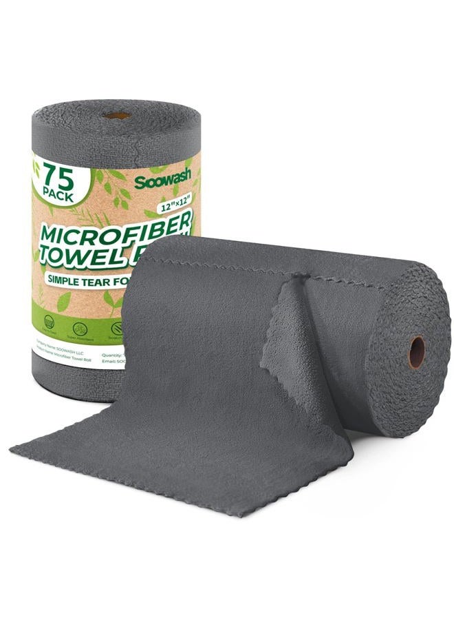 SOOWASH Microfiber Cleaning Cloths Roll, 75 Pack Tear Away Microfiber Towels Roll, 12" x 12" Lint Free Rags, Reusable Cleaning Cloths, Washable, Scratch Free,Ultra Absorbent Dish Rags(Dark Grey) - Image 1