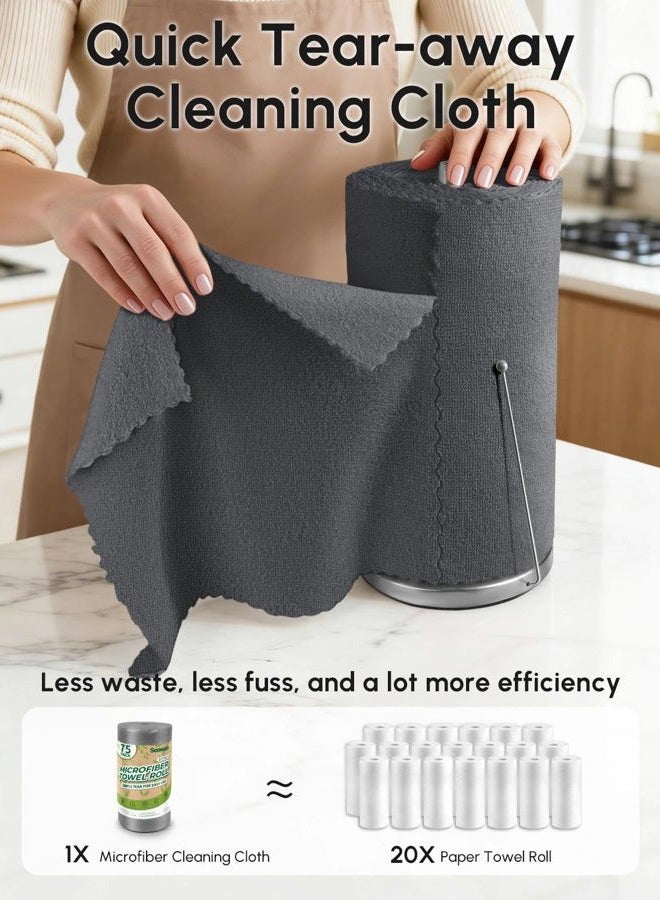 SOOWASH Microfiber Cleaning Cloths Roll, 75 Pack Tear Away Microfiber Towels Roll, 12" x 12" Lint Free Rags, Reusable Cleaning Cloths, Washable, Scratch Free,Ultra Absorbent Dish Rags(Dark Grey) - Image 2