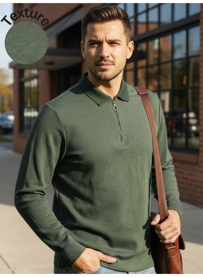 RIGO Green Ribbed Textured Polo T-Shirt for Men - Image 1