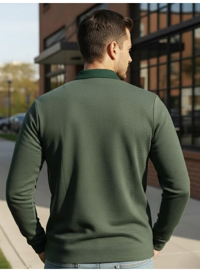RIGO Green Ribbed Textured Polo T-Shirt for Men - Image 2