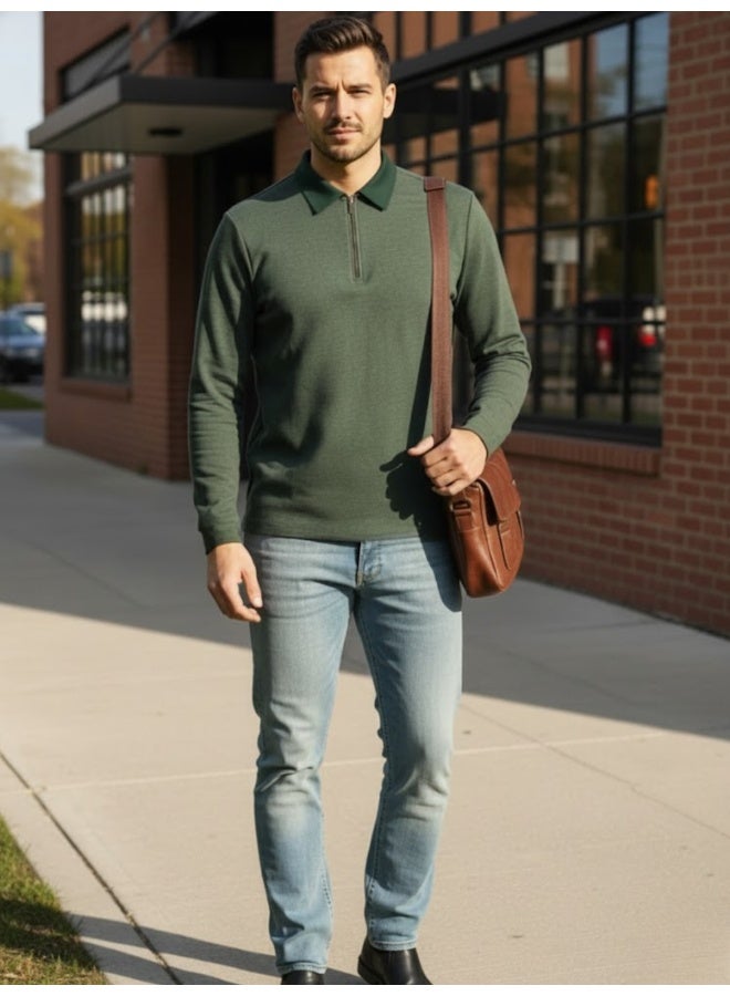RIGO Green Ribbed Textured Polo T-Shirt for Men - Image 4