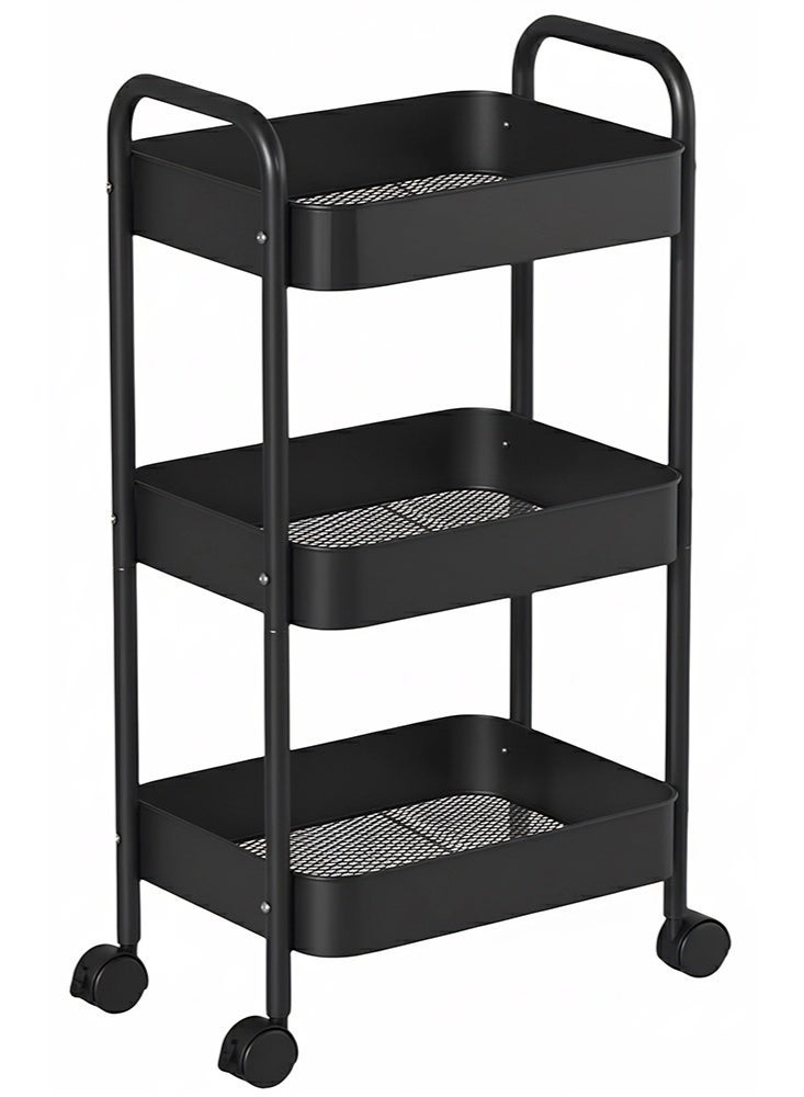 عربة المرافق المتداولة من 3 طبقات مع مقبض ، عربة تخزين متعددة الوظائف للمكتب ، غرفة المعيشة ، المطبخ ، منظم تخزين متنقل مع عجلات ، أسود - Image 1