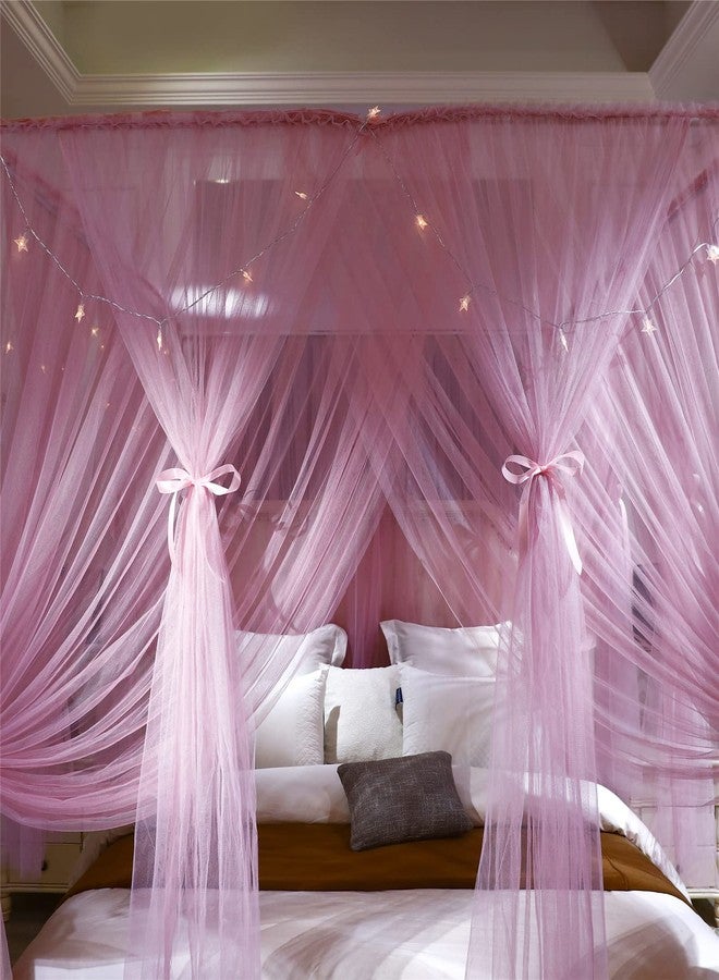 VETHIN Princess Four Door Rectangular Ded Curtain Canopy for Girls (Pink, 78" W86 L82 H/(King)) - Image 3