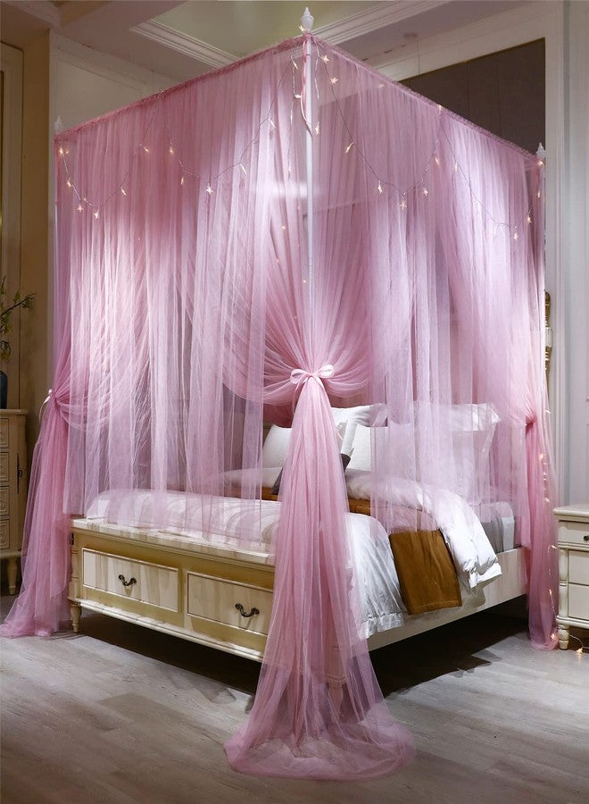 VETHIN Princess Four Door Rectangular Ded Curtain Canopy for Girls (Pink, 78" W86 L82 H/(King)) - Image 2