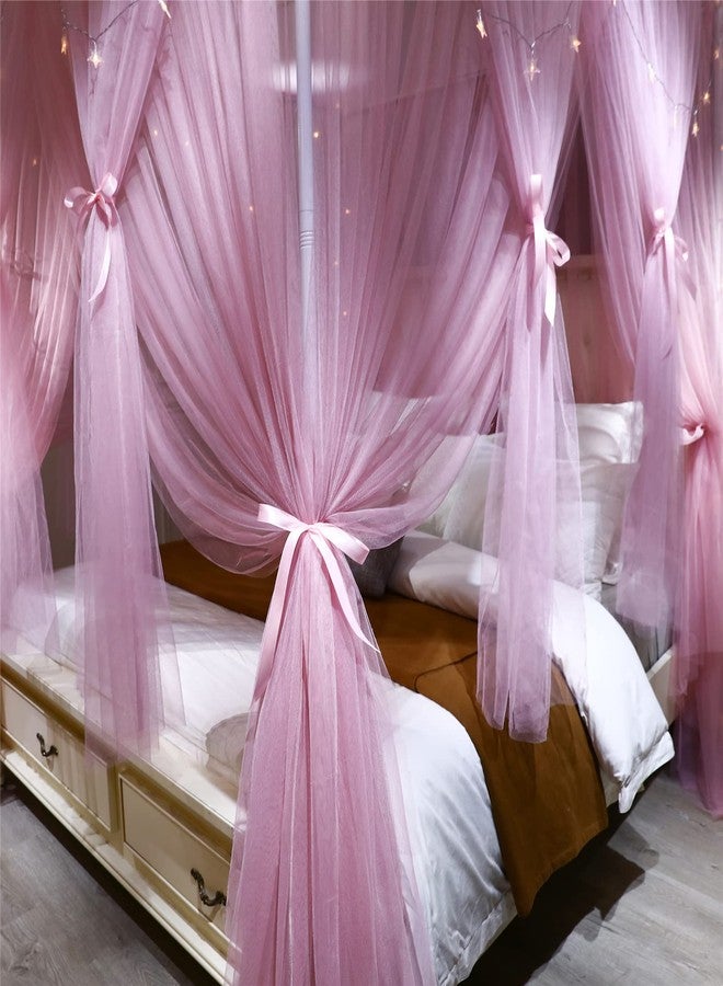 VETHIN Princess Four Door Rectangular Ded Curtain Canopy for Girls (Pink, 78" W86 L82 H/(King)) - Image 5
