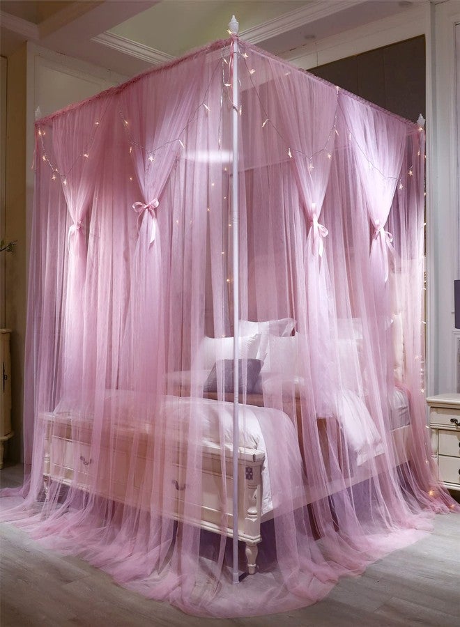 VETHIN Princess Four Door Rectangular Ded Curtain Canopy for Girls (Pink, 78" W86 L82 H/(King)) - Image 4