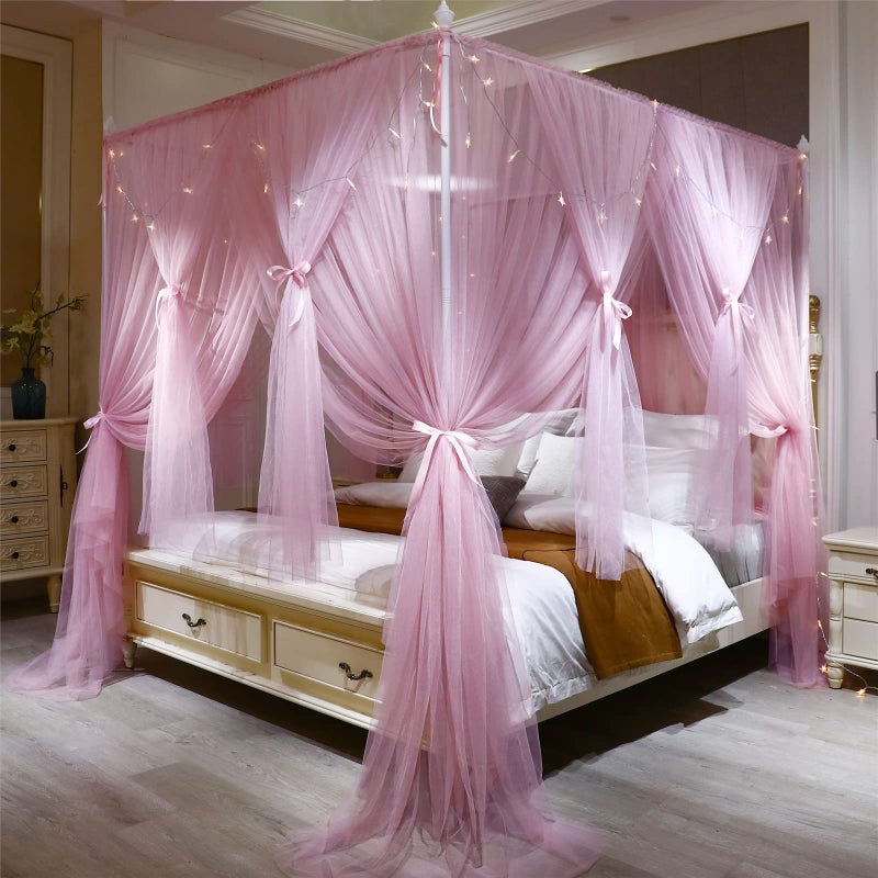 VETHIN Princess Four Door Rectangular Ded Curtain Canopy for Girls (Pink, 78" W86 L82 H/(King)) - Image 1
