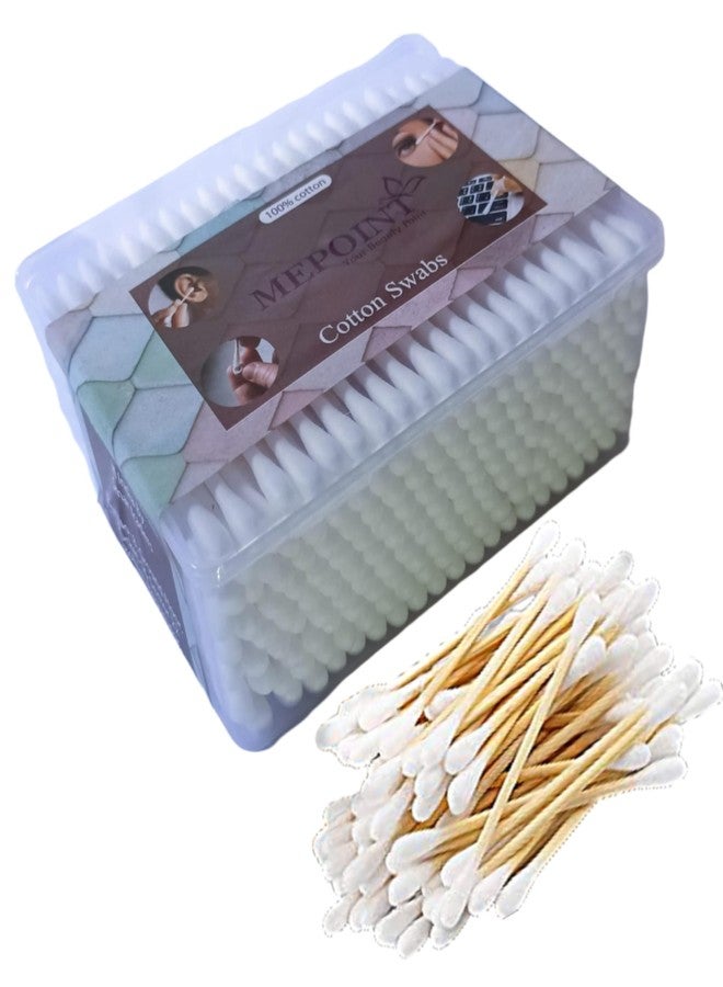 MEPOINT Cotton Swabs Wooden Cotton Buds, Eco-Friendly Double Tips, Ear Sticks Natural Cotton Swabs 200 sticks - Image 1